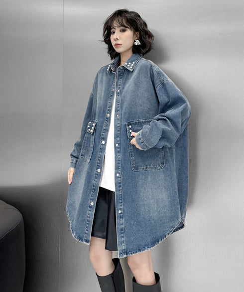 Loose Rivet Denim Blouse